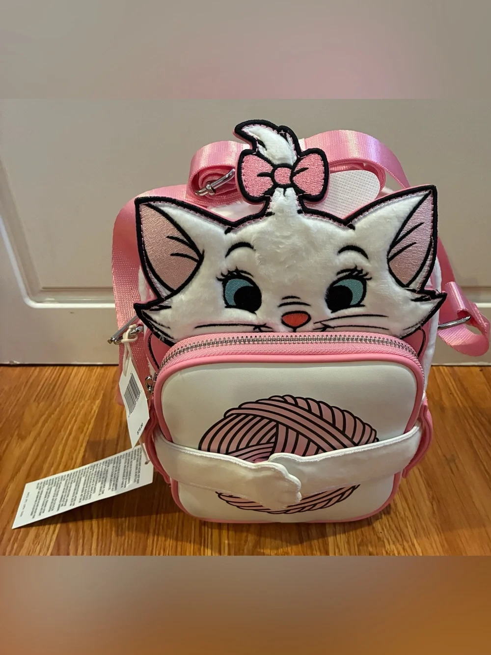 New Loungefly White & Pink Marie Kitty Crossbody Bag with Yarn Graphic